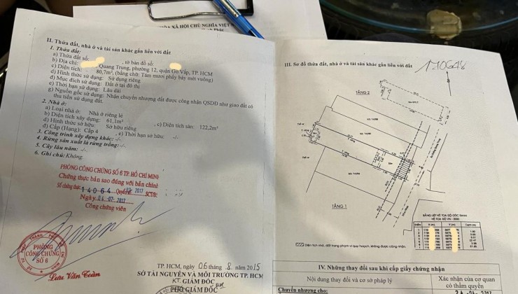 Bán nhà Quang Trung Phường 12 Quận Gò Vấp, 2 tầng, giá giảm còn 7.x tỷ